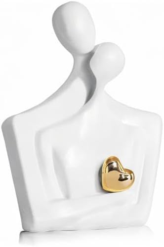 Porcelain Romantic Couple Figurines Statue White Aesthetic Decorations Hugging Couple Sculptures - Modern Ceramic Sculpture Home Accents for Living Room Bedroom Coffee Table, Desktop, Bookshelf