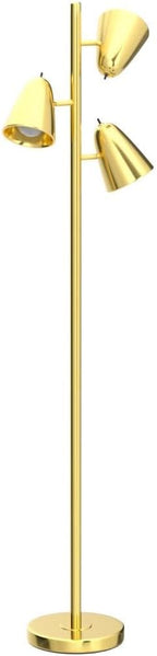 QiMH Tree Floor Lamp with 3 Light Bulbs, Standing Tall Pole Lamps for Living Room Bedroom Office, Reading Stand up Lamps with 3 Adjustable Arms, Brushed Gold