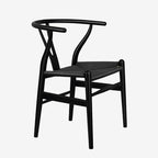 Wishbone Chair, Solid Wood Armrest Woven Seat Chair, Kitchen & Dining Chair, Wishbone Y Black Chairs - Set of 1 (Ash Wood - Black)