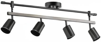 Globe Electric 60023 Nashville 4-Light Track Lighting, Matte Black, Faux Wood Accent Bar, Bulb Not Included