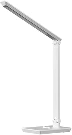 Desk Lamp with USB Charging Port, 14W 900LM Dimmable Eye-Caring Reading LED Desk Light for 9 Brightness Slide Touch & 5 Color Temperature Modes, Home Office Desktop Lamp, Small Study Lamp, White