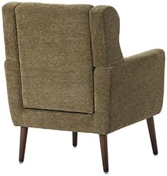 Accent Chair, Comfy Upholstered Living Room Chairs with High Tufted Backrest and Pillow, Wingback Reading Chair with Solid Wood Legs for Bedroom/Office, Chenille Fabric, Olive Green