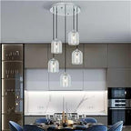 Modern Chrome Pendant Lights Kitchen Island Ceiling Chandelier Indoor Crystal Hanging Light Fixtures for Dining Room Kitchen Living Room Bedroom（5Light）