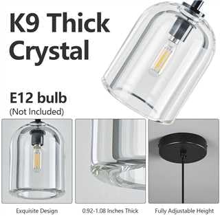 Modern Black Pendant Lights Kitchen Island Ceiling Chandelier Indoor Crystal Hanging Light Fixtures for Dining Room Kitchen Living Room Bedroom（1Pack）