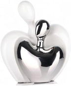 XMGZQ White and Silver Ceramic Couple Figurines Home Decor,Wedding Engagement Romantic Gift for Husband Wife,Large Male and Female Love Statue Valentine's Day Birthday,Abstract Hugging Couple
