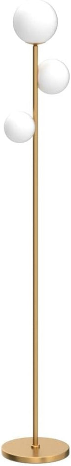 Fiqevs 3 Globe Mid Century Modern Floor Lamp for Living Room, Gold Standing Lamp with Frosted Glass Shade and 3x2700K Warm LED Bulbs, Vintage Retro Tall Lamps for Bedrooms, Office - Antique Brass