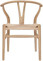 Wishbone Chair Natural Solid Wood Dining Chair/Hans Wegner Y Chair Rattan and Wood Accent Armrest Chairs - Ash Wood Chairs (Ash Wood + Natural Color)