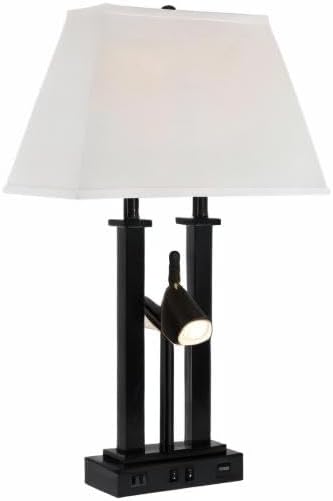 Possini Euro Design Deacon Modern Gooseneck Desk Lamp with USB Charging Port and Outlet 26" High LED Black Metal Oatmeal Linen Fabric Shade for Living Room Bedroom House Bedside Nightstand Office