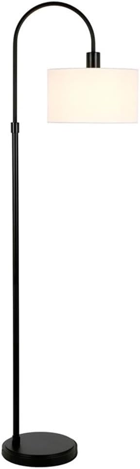 Veronica Arc Floor Lamp with Fabric Shade in Blackened Bronze/White