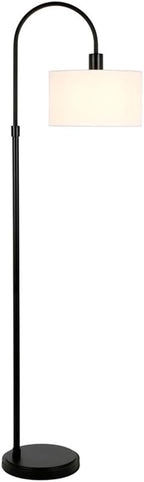 Veronica Arc Floor Lamp with Fabric Shade in Blackened Bronze/White