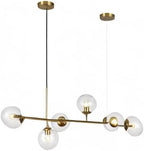 KCO Lighting 6 Light Bubble Chandelier Lighting Clear Glass Globe Chandelier Brass Gold Linear Pendant Light Mid Century Modern Pendant Light for Living Room Kitchen Island Dining Room