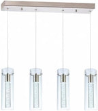 Kitchen Lighting Pendant Fixtures 4-Light LED Pendant Ceiling Fixture Brushed Nickel Bubble Cylinder Pendant Light with Adjustable Length for Kitchen Island Dinning Room Bedroom
