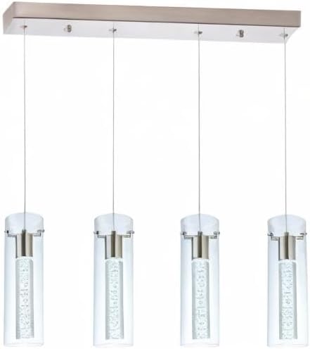 Kitchen Lighting Pendant Fixtures 4-Light LED Pendant Ceiling Fixture Brushed Nickel Bubble Cylinder Pendant Light with Adjustable Length for Kitchen Island Dinning Room Bedroom