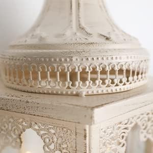 NEEDOMO Lanterns Decorative Outdoor & Indoor, Set of 2 Outdoor Lanterns for Porch,Large Candle Lantern, Beige Metal Frame with Glass for Fall, Christmas