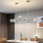 KCO Lighting 6 Light Bubble Glass Pendant Light Mid Century Modern Globe Sputnik Chandelier Linear Chandelier Lighting Brushed Nickel Hanging Light Fixture for Kitchen Island Dining Room