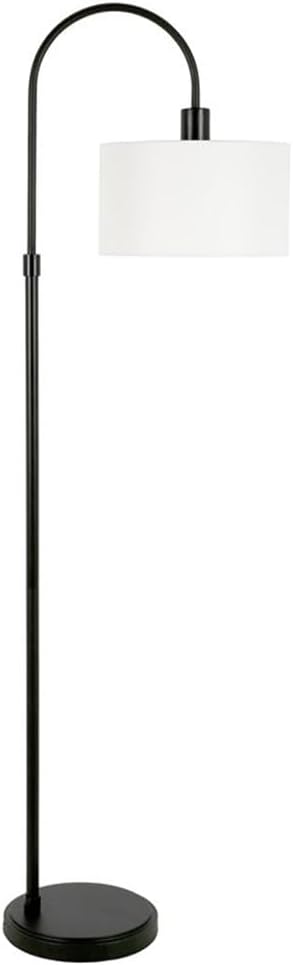 Veronica Arc Floor Lamp with Fabric Shade in Blackened Bronze/White
