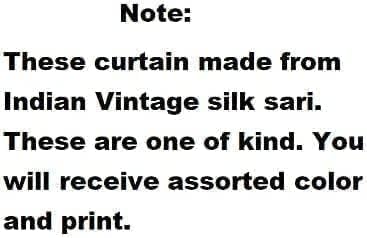 2 PCS of Indian Silk Saree Curtain Window Boho Gypsy Hippy Bohemian Wall Hanging Hippy Room Decor Curtain, Pack of 1