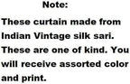 2 PCS of Indian Silk Saree Curtain Window Boho Gypsy Hippy Bohemian Wall Hanging Hippy Room Decor Curtain, Pack of 1