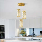 Gold Pendant Lighting Modern Pendant Light, Mini Crystal Chandeliers,Adjustable Pendant Light Fixture for Kitchen Island Dinning Room Bedroom (3 Light)