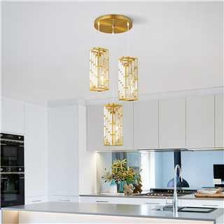 Gold Pendant Lighting Modern Pendant Light, Mini Crystal Chandeliers,Adjustable Pendant Light Fixture for Kitchen Island Dinning Room Bedroom (3 Light)