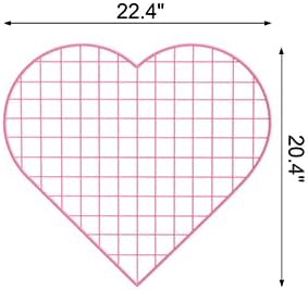 Grid Photo Wall Panels - 22.4"x20.4" Heart Shape Iron Rack Art Wire Board, Wall Grid Organizer, DIY Photo Frame for Home, Office, Kitchen, Bedroom, Christmas Gifts - Pink