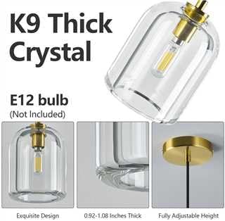 Modern Gold Pendant Lights Kitchen Island Ceiling Chandelier Indoor Crystal Hanging Light Fixtures for Dining Room Kitchen Living Room Bedroom（3Pack）