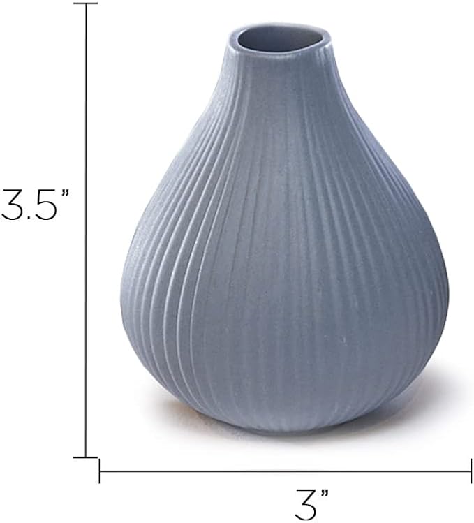 Chive ‘Frost’ Ceramic Flower Vase — Set of 6 Beautiful Small Bud Vases for Flowers & House Plants — Perfect Shelf Centerpieces and Living Room Decor — Blue Gray