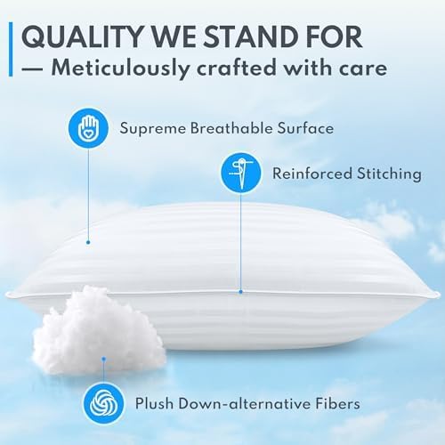 King Size Bed Pillows Set of 2 - Premium Down Alternative Cooling Pillows for Side, Back, and Stomach Sleepers Hotel Quality Fluffy Soft Microfiber Fill Breathable Skin-Friendly