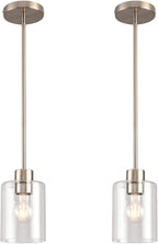 Brushed Nickel Pendant Lights,Modern Farmhouse Pendant Light,Light Fixture Kitchen Pendant Mini Hanging Light for Sink Island,Adjustable Height,Home Décor Lighting (Brushed Nickel 2 pack Stem Rod)