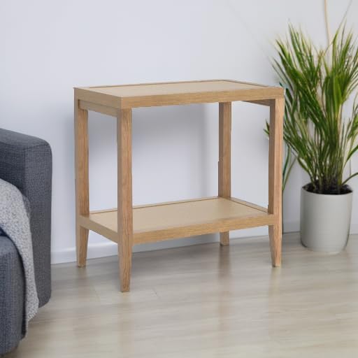 SICOTAS Rattan Night Stand Bedside Table - Farmhouse Boho Narrow End Table for Living Room - Accent Side Table with 2 Rattan Open Storage Shelves for Bedroom, Small Spaces