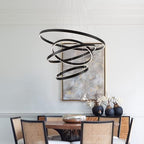 Large Modern Chandelier, 15.7"-31.4" Ring Chandelier LED Black Chandelier, 3000K High Ceiling Chandelier with 4 Ring, Large Chandeliers for High Ceiling Foyer Office