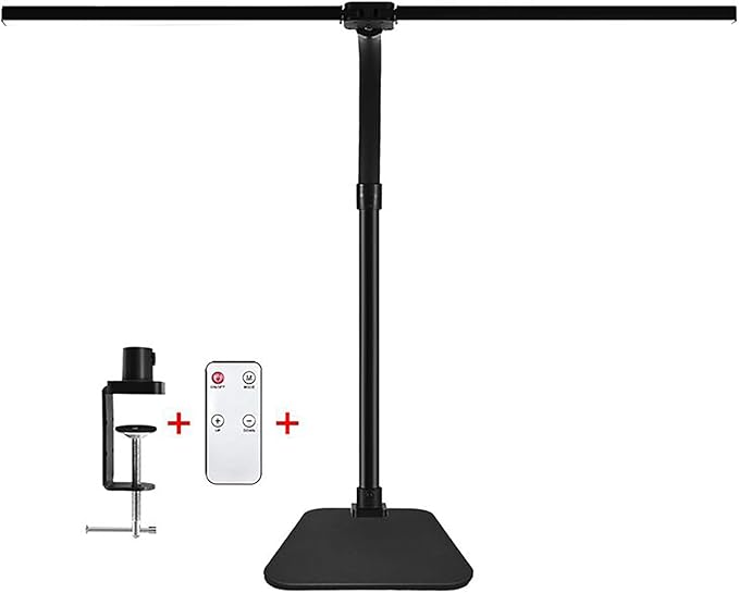 Double Head LED Desk Lamp with Remote Control for Home Office 24W Brightest Computer Desk Light for Workbench Drafting Architect Study Reading with Clamp and Base