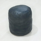 Round Shaped Goat Leather Handmade Eco-Friendly Gray Pouf - 18" x 18" x 18", Plain Solid, Recycled Cotton Filled Stuffed Leather Seating PF12