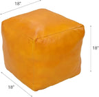 PF12 Square Goat Leather Handmade Eco-Friendly Mustard Pouf - 18" x 18" x 18", Plain Solid, Recycled Foam with Fibre Fill Stuffed