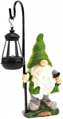 Flocked Solar Garden Gnomes Outdoor Statues 15.8”Outdoor Garden Decor LED Outdoor Decor Light Unique Housewarming Gifts Yard Art Sculptures for Patio Lawn Ornaments