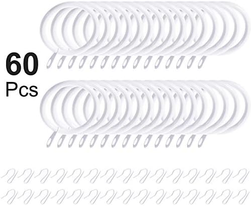 Hotop 30 Pcs Metal Drapery Curtain Rings 0.98/1.26/1.65 inch Interior Diameter and 30 Pcs Hanging Curtain Drapery Pin Hooks for Window Door Shower(32 mm,White)