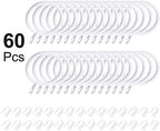 Hotop 30 Pcs Metal Drapery Curtain Rings 0.98/1.26/1.65 inch Interior Diameter and 30 Pcs Hanging Curtain Drapery Pin Hooks for Window Door Shower(32 mm,White)