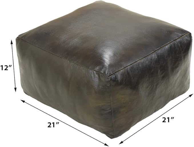 Square Shaped Goat Leather Handmade Eco-Friendly Chocolate Brown Pouf -Square Pouf, 21"x21"x12", Plain Solid Pouf, Goat Leather Pouf, Recycled Foam with Fibre Fill Stuffed Pouf, Leather Pouf PF12