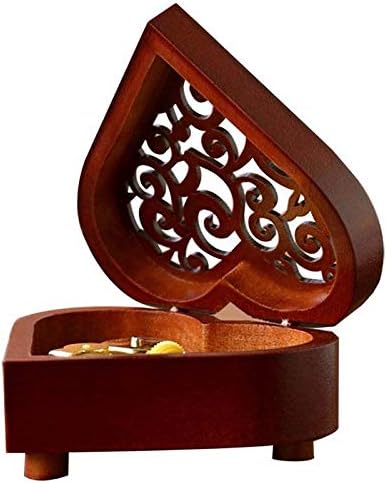Pursuestar What a Wonderful World Music Box, Heart Shaped Vintage Hollow Out Wood Mechanism YunSheng Movement Wind Up Musical Box Gifts for Birthday Wedding Valentine's Day