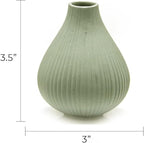 Chive ‘Frost’ Ceramic Flower Vase — Set of 6 Beautiful Small Bud Vases for Flowers & House Plants — Perfect Shelf Centerpieces and Living Room Decor — Olive Green