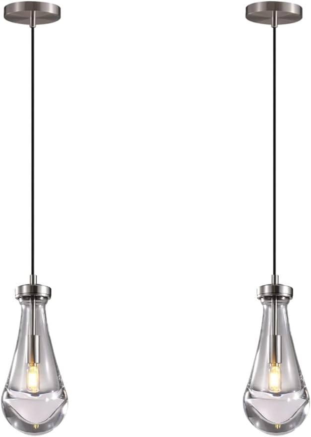 Raindrop Pendant Lights Set of Two, Nickel Pendant Lights Kitchen Island, Indoor Pendant Lighting, Pendant Light Fixtures, Pendant Light for Kitchen Island Bedroom Bathroom