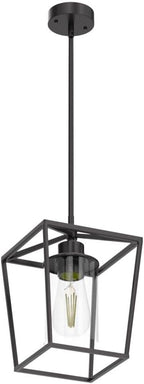 1-Light Black Pendant Light Fixture Farmhouse Iron Cage Metal Pendant Light Lantern Hanging Light Fixtures with Clear Glass Shade for Kitchen Island, Entryway, Dining Room, Hallway 5.9*5.9*8.27IN