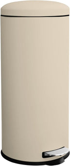 8 Gallon Trash Can, Tall Round Stainless Steel Garbage can with Removal Inner Liner, Soft Close lid, Step on Pedal Trash bin for Kitchen, Office, Living Room or Bathroom, Cream