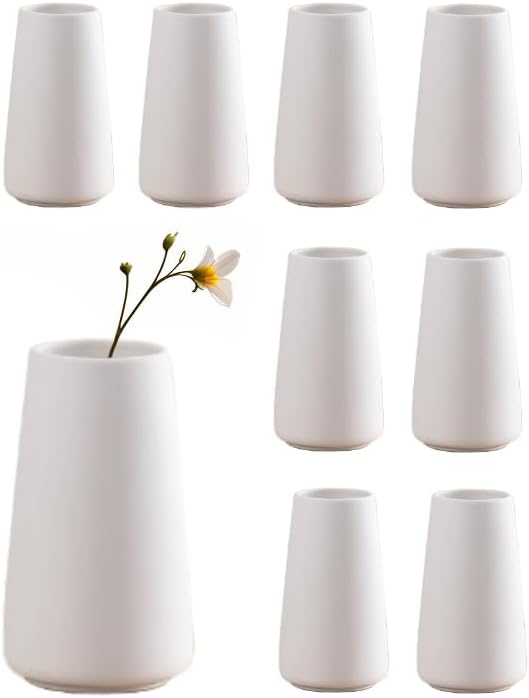 Modern White Small Ceramic Vase Set of 9 for Living Room Bedroom 5.9'' Minimalist Fresh Flower Vases for Home Decor Office Fireplace Centerpieces Nordic Style Gift for Fake Plant 9 Pack
