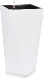 Dexceder 24 Inches Tall Self Watering Planter Diamond High Gloss Indoor Outdoor, Thickened Rhombus Large Floor Standing Flower Plant Pot with Water Level Indicator (White)
