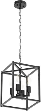 Lantern Pendant Light, 4-Light Black Chandelier,Modernized Ceiling Hanging Light Fixture for Bedroom Kitchen Island Foyer Living Room Dining Room Hallway