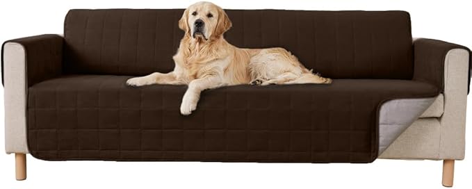 GORILLA GRIP Patented Waterproof Slip-Resistant Oversized 78” Sofa Protector Cover, for Leather or Fabric Couch Cushion, Large Microsuede Furniture Covers Dogs Pets Machine Washable Slipcover, Brown