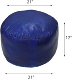 Round Shaped Goat Leather Handmade Eco-Friendly Blue Pouf - Round Shape Pouf, 14" x 14"x 14", Plain Solid Pouf, Goat Leather Pouf, Recycled Cotton Filled Stuffed Pouf, Leather Seating Pouf PF12