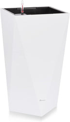 Dexceder 20 Inches Tall Self Watering Planter Diamond High Gloss Indoor Outdoor, Thickened Rhombus Large Floor Standing Flower Plant Pot with Water Level Indicator (White)