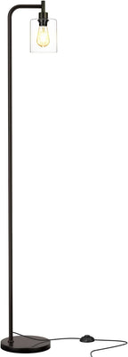 Industrial Floor Lamp with Glass Shade - Black, LED Bulbs, Foot Pedal Switch, Easy Assembly